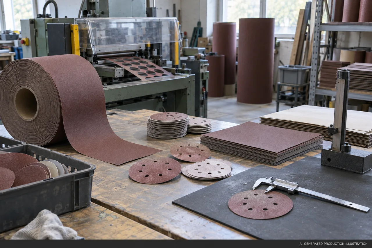 Sanding & Abrasives — Material and specification review. AI-generated illustration, not an actual factory photograph.