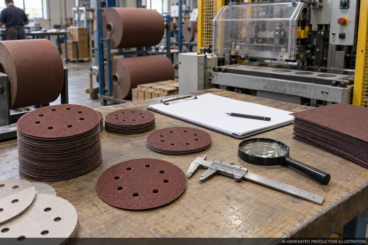 Sanding & Abrasives — Sample and inspection planning. AI-generated illustration, not an actual factory photograph.